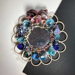 Upcycled Rattan Mirror with Handmade Paper Roses